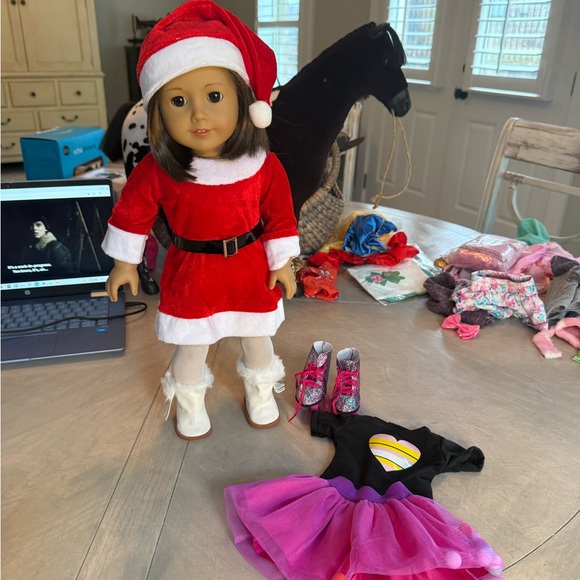 American Girl Doll in Red Santa Outfit with White Boots - Picture 7 of 8